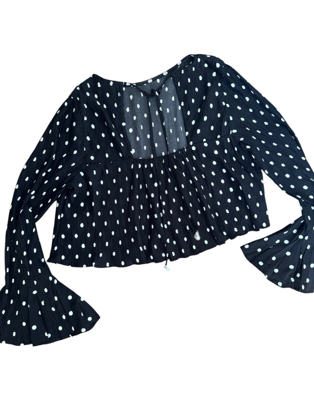 En Saison Polka Dot Black Swing Blouse with Bell Sleeves